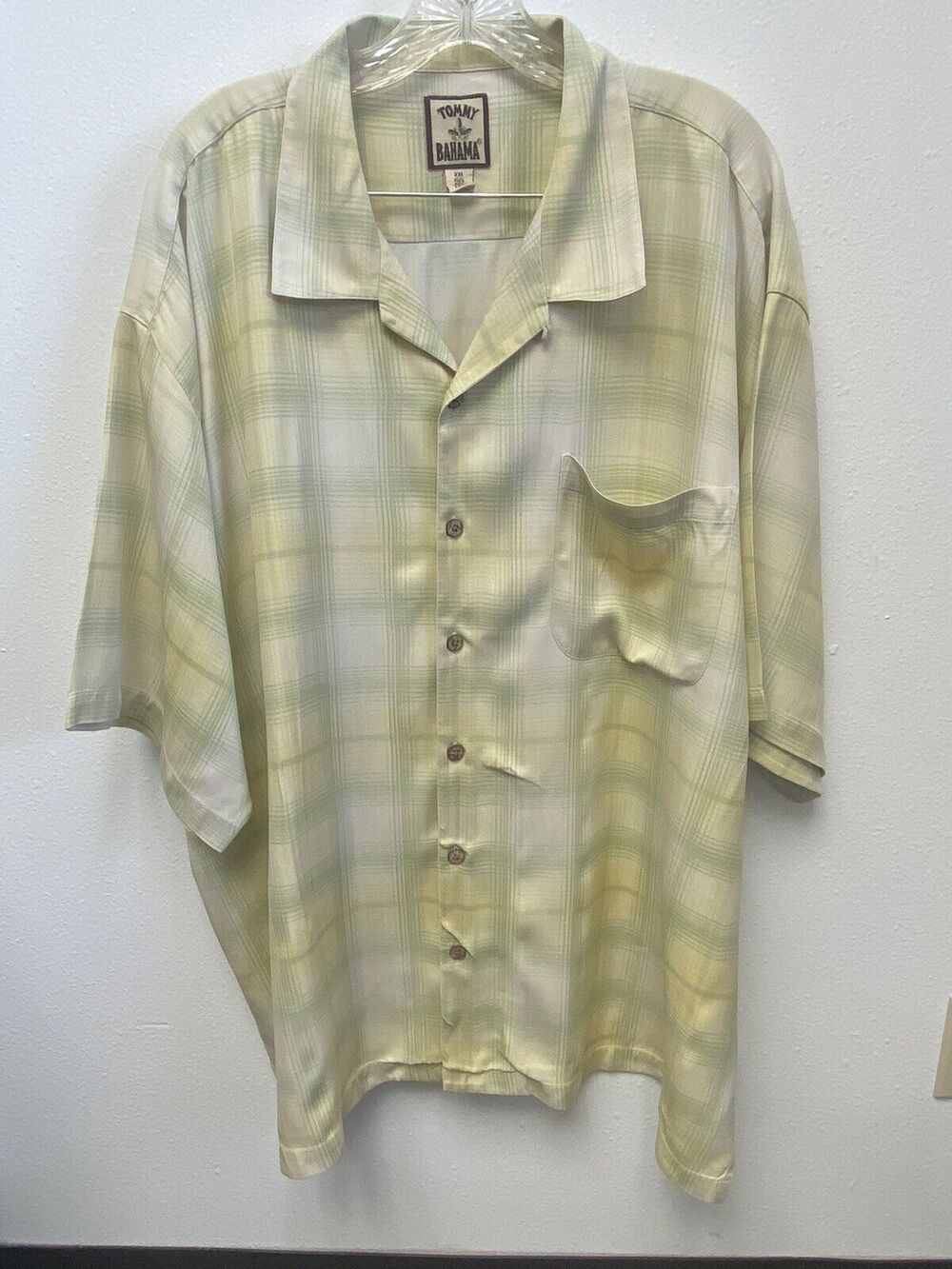 Tommy Bahama Men’s 100% Silk Shirt Yellow White Green Short Sleeves Size XXL